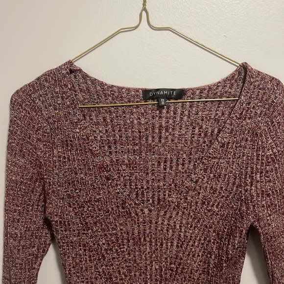 Dynamite long sleeve dark red fitted dress. Size: Small - Picture 3 of 4